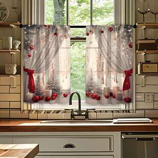 2pcs厨房短帘猫咪图案跨境热卖 印花防水防油 工厂直供3D数码