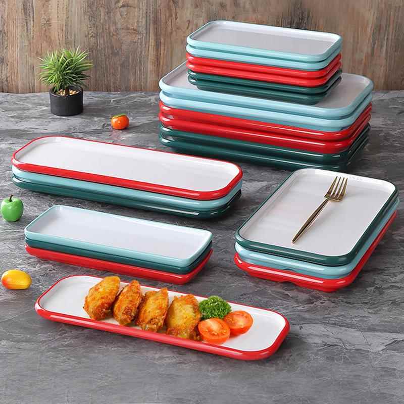 北欧密胺烧烤专用盘子长方形塑料酒店蒸鱼商用烤肉餐具餐厅配菜盘