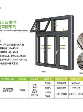 伊新加厚65型断桥铝通风隔声窗铝合金窗钢化玻璃隔音隔热窗户