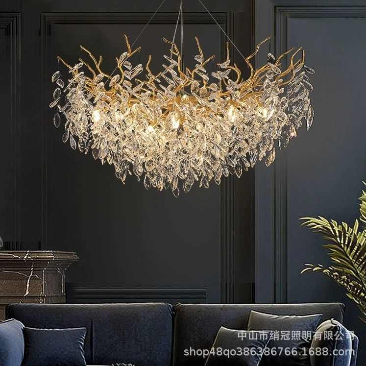法式奢华轻奢水晶灯简约客厅大气吊灯复式楼美式树枝豪华水晶圆形
