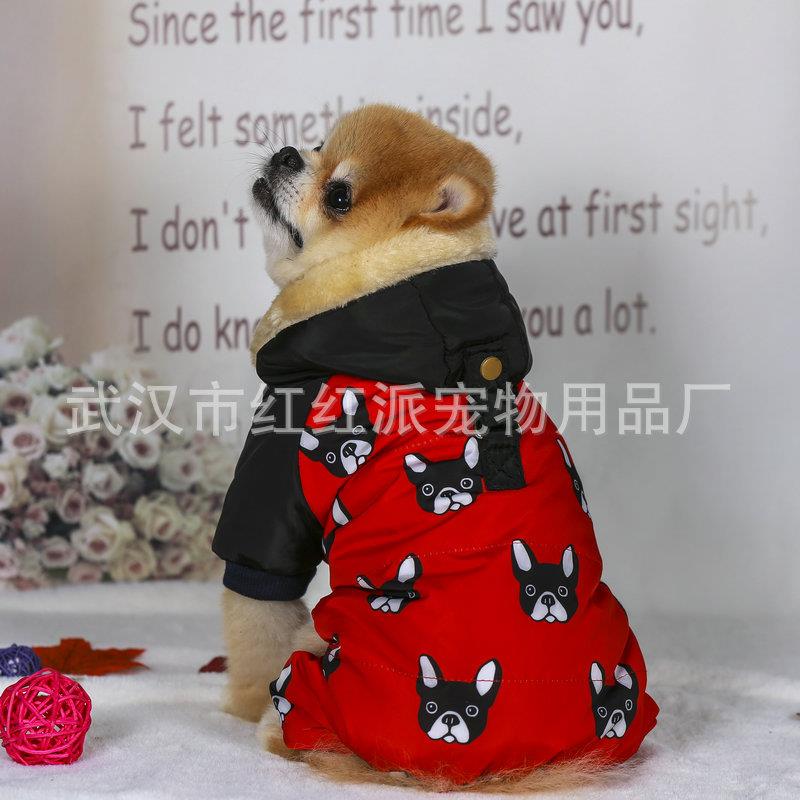 现货供应 新款服装狗狗衣服 四脚法斗印花棉衣宠物棉衣