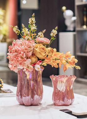 时尚亮花瓶家居现代琉璃装饰品水培创意珠光餐桌金粉百财摆件客厅