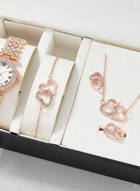 women's wrist watch 5pcs/set 女士腕表套装时尚满钻蝴蝶石