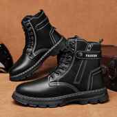 秋季 中帮休闲黑装 马丁靴男高帮工亮面皮鞋 韩潮流色潮鞋 版 新款