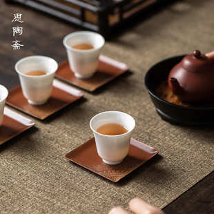 手工紫铜茶杯垫杯托纯铜功夫家用隔热功夫茶具 铜彩烧圆形杯垫