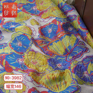 黄蓝油画花浮雕时尚感轻薄提花纱装饰布春夏时装连衣裙蓬蓬裙面料