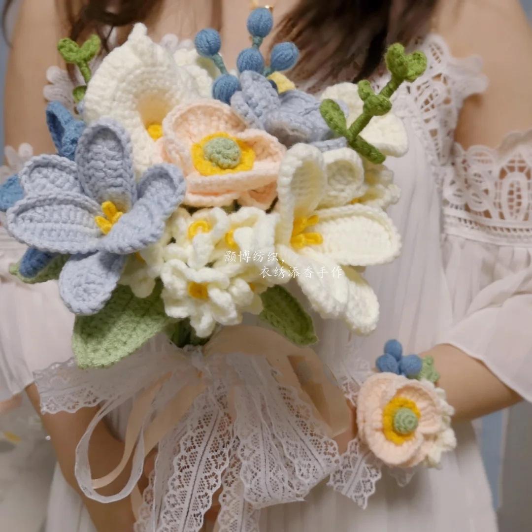 diy手捧花玫瑰花仿真花编织纱线