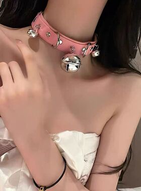 铃铛项圈女牵引绳颈带链子性感颈环颈圈M颈链黑色脖圈X恶意颈链