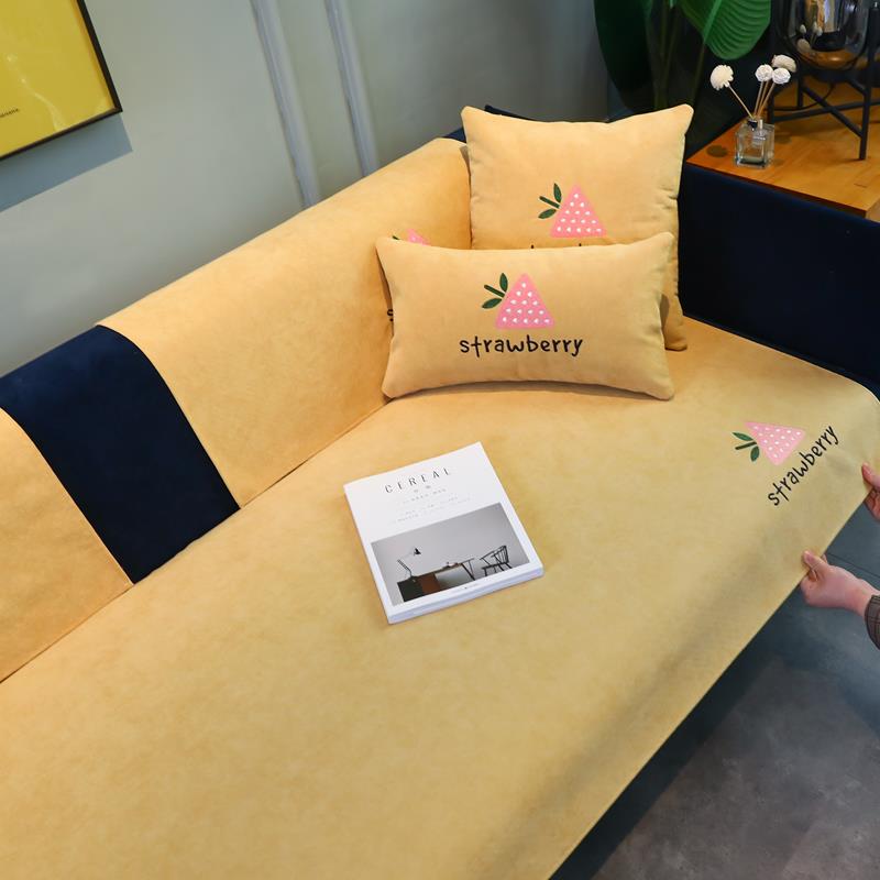 正品通雨朵 is北欧简n绣花草莓雪尼尔约沙发垫防滑沙发套盖巾四季