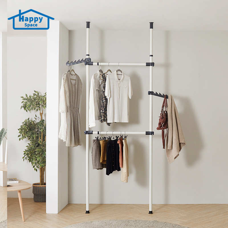 厂家直销厂家批发38mm免打孔收纳顶天立地韩式挂衣架简易衣柜伸缩