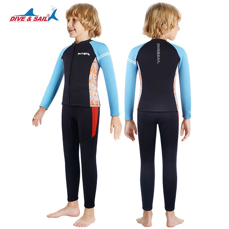 DIVE&SAIL儿童分体潜水服2.5MM长袖保暖潜水衣户外防寒游泳冲浪衣