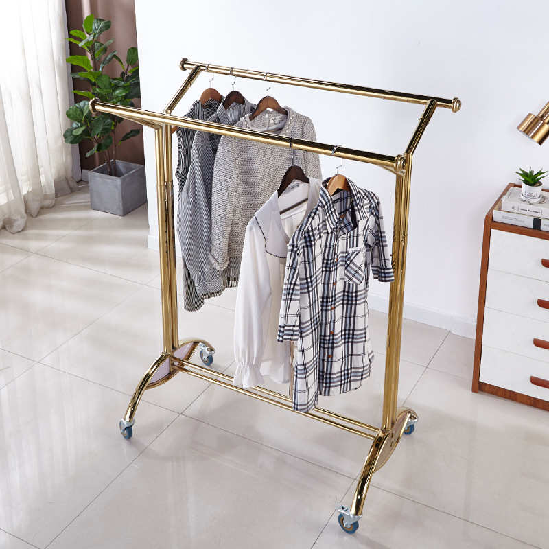 木板单杠双杠落地衣帽架卧室家用客厅阳台挂衣架展示衣架收纳架