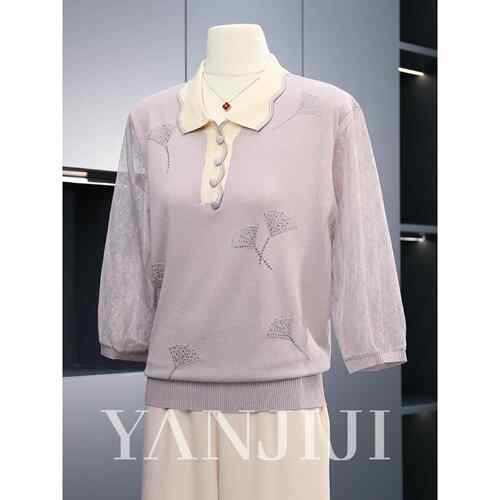 妈妈的秋季风格雪纺薄纱袖上衣薄秋季衬衫2025新款中老年妇女底裤