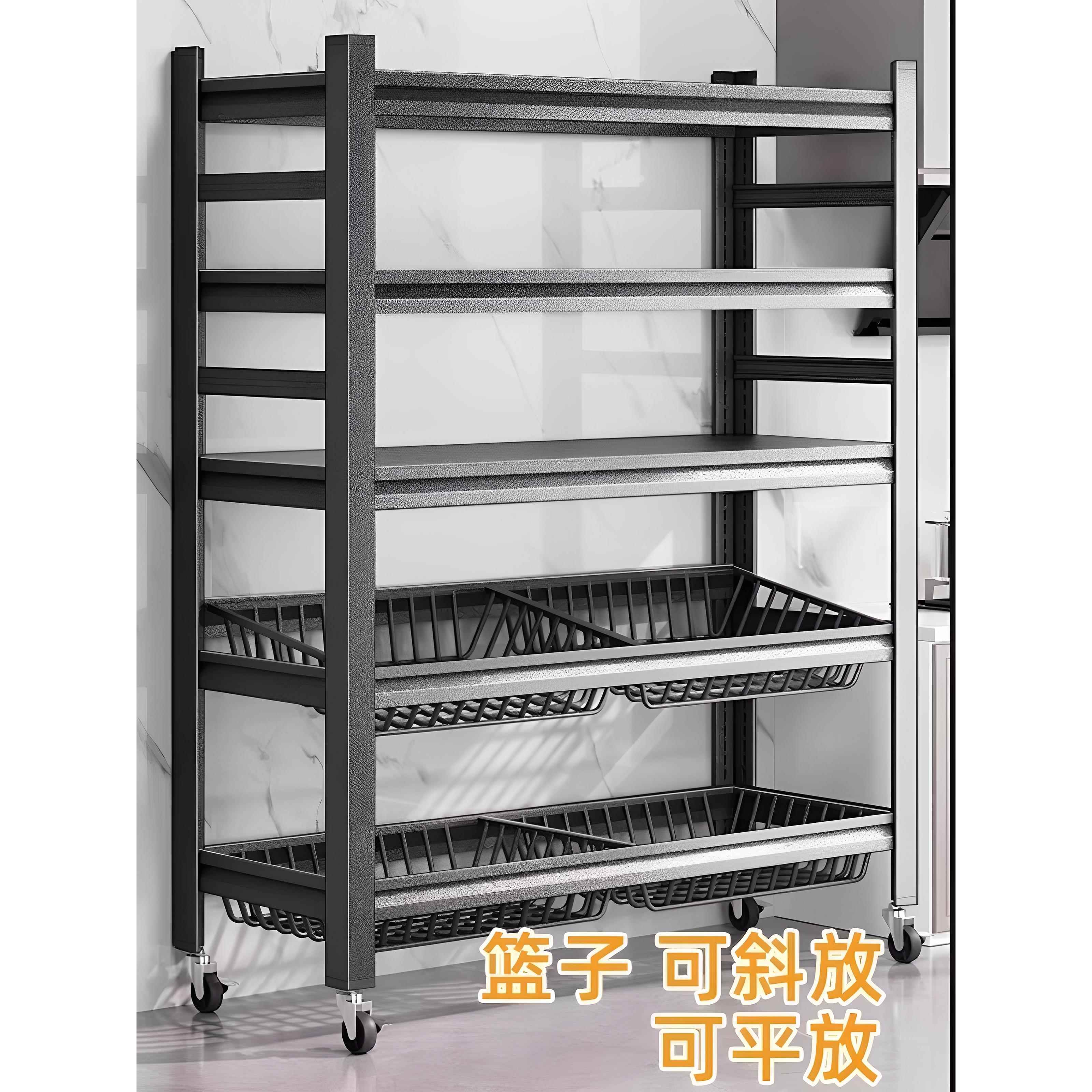 厨房菜篮子置物架多层微波炉蔬菜水果收纳架多功能钢架子移动货架