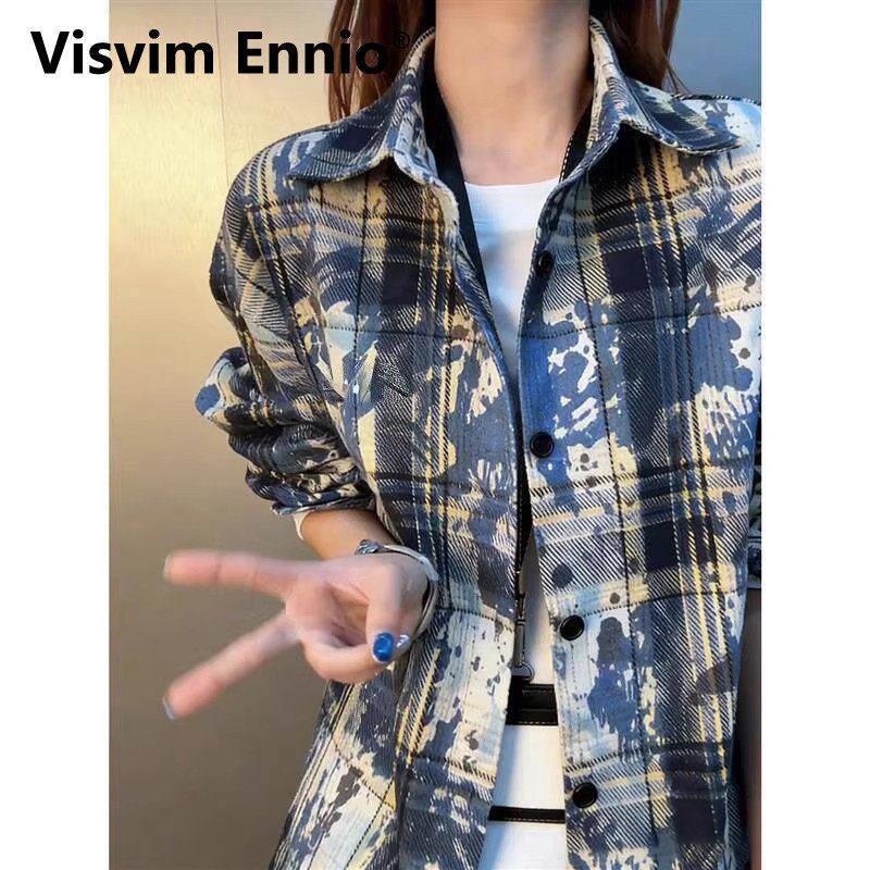 Visvim Ennio美式扎染蓝色格子衬衫男春季潮牌高级感长袖格纹衬衣