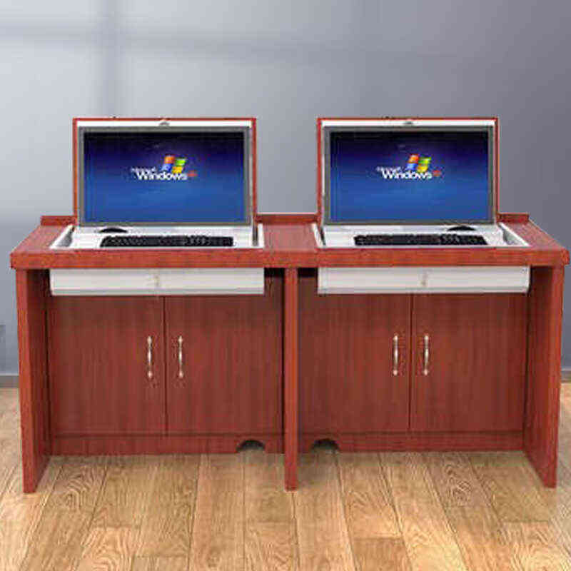 金经金属翻转电脑桌木质多媒体翻转桌电教室培训桌隐藏式机房电脑
