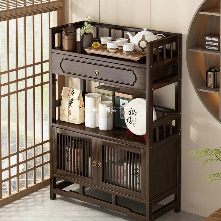 博古架实木新中式茶叶架置物架茶柜茶室摆件展示柜茶具茶一件起批