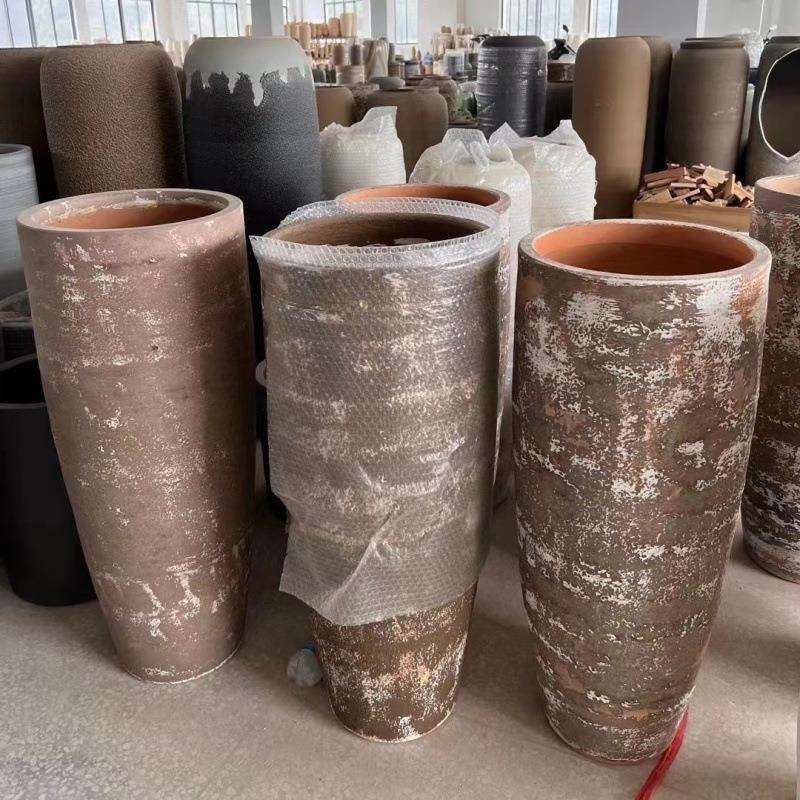 北欧复古做旧干花摆件陶瓷罐绿植水培大口径室内商场植物花盆花瓶