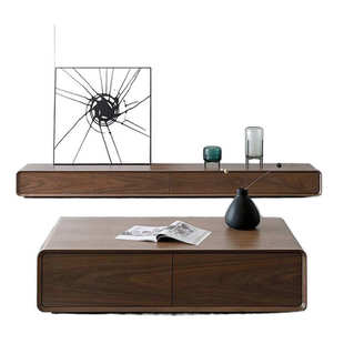 极简地柜电视柜胡桃色小户型客厅超窄全实木落地整装地台电视柜