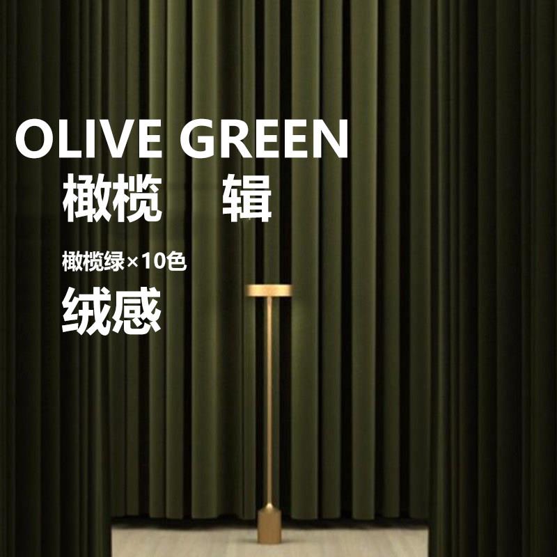 法式橄榄绿 墨绿色 丝绒窗帘轻奢覆古2023年新款客厅卧室遮光绒布
