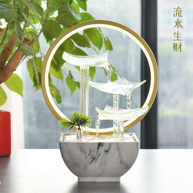 创意荷叶客厅循环流水喷泉摆件简约小型办公桌面招财电视柜装饰品
