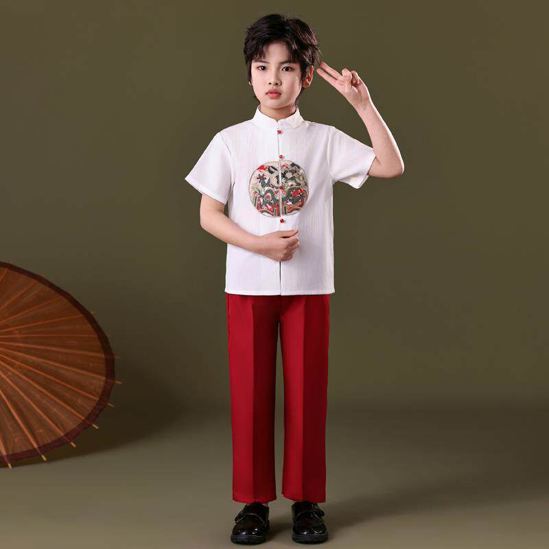 正品国儿童合唱服小学庆生诗歌朗出诵演讲比赛新中式红演色爱国表