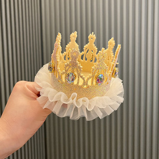 生日帽子女童公主宝宝生日帽高级感儿童款生日发箍仙女头纱派对用