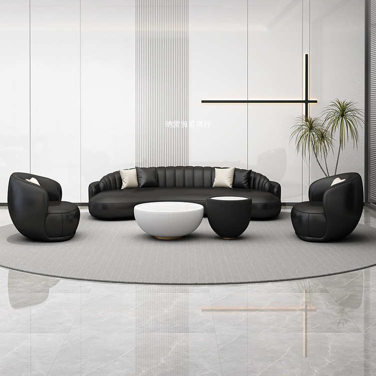 轻奢办公室商务简约弧形休息区洽谈会议室服装店前台会客接待沙发