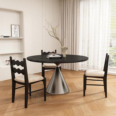 德利丰岩板圆餐桌极光黑意式极简现代黑色设计师飞碟小户型饭桌