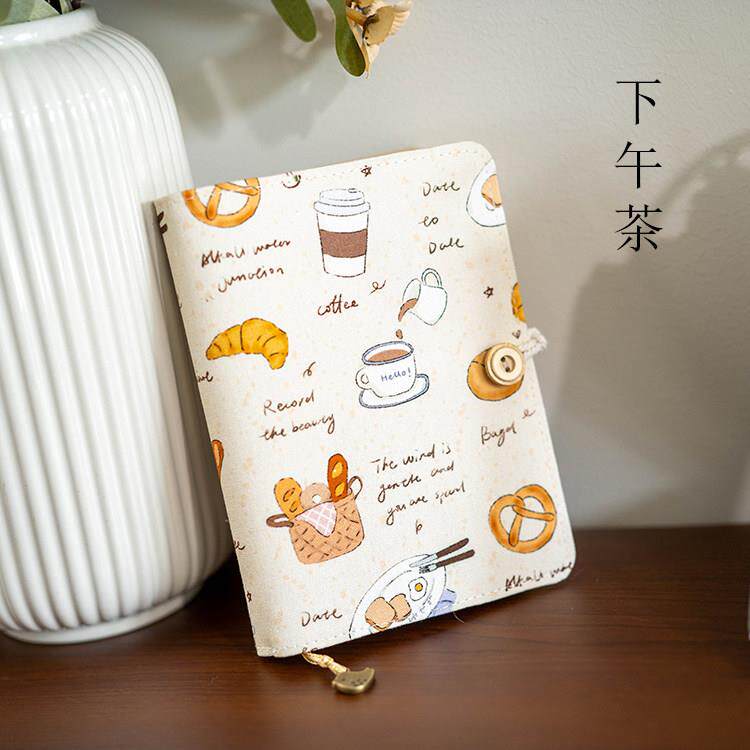下午茶棉布艺面咖啡甜品A5A6活页线 线装粉色文艺小清新手帐本子