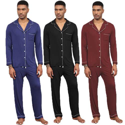 Autumn men's pajama set with long sleeves and a lapel