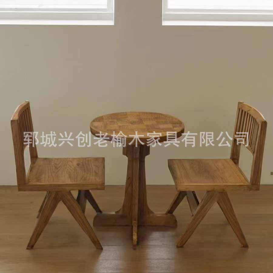 餐厅办公老桌洽谈中式桌实木桌咖啡厅休闲榆木茶桌客厅休闲圆形