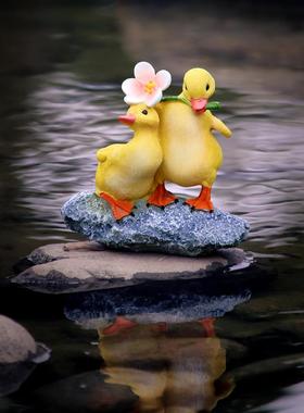 创意可爱鸭子摆件树脂仿真动物微景观多肉水培盆花园水池造景装饰