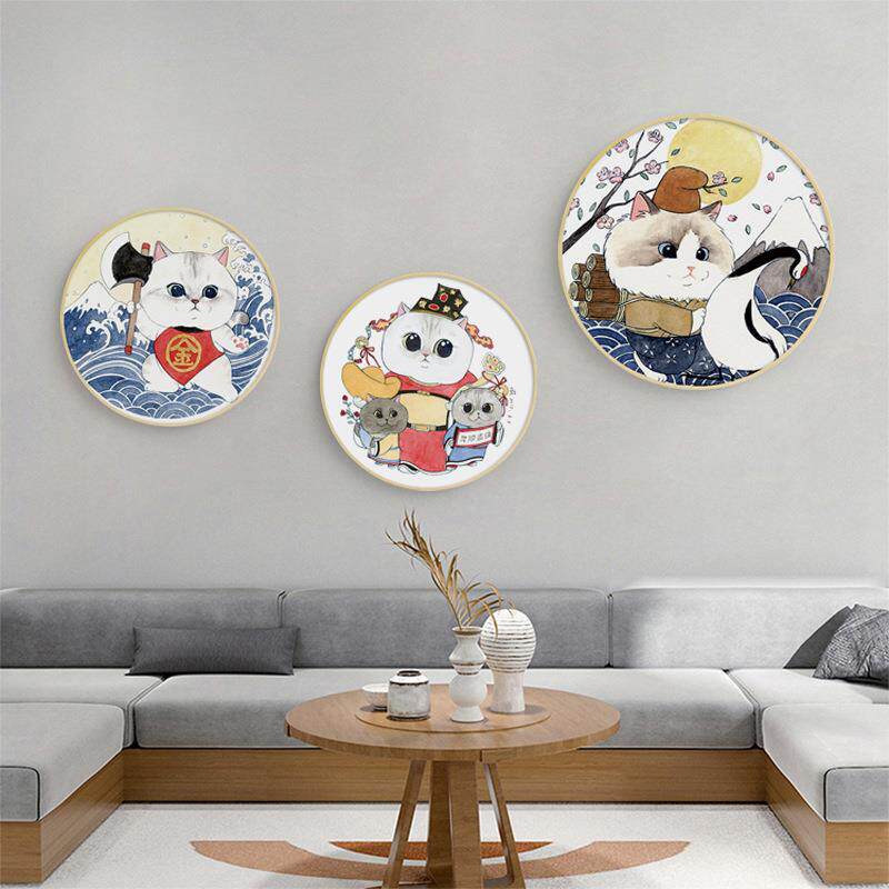 PEC福可气喵日饭式和风猫咪餐厅装卧饰画厅餐桌挂画爱卡通壁画室
