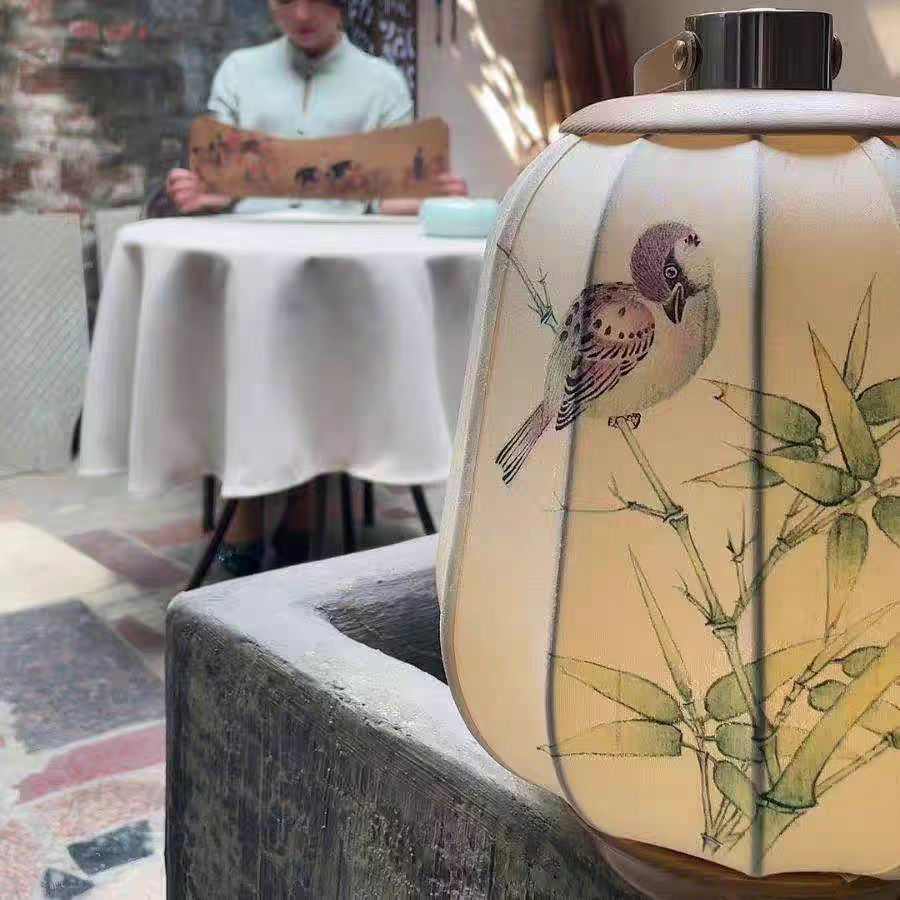 充电无线台灯床头灯卧室手提手绘装饰摆件艺术中式禅意复古落地灯