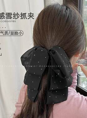 2026新款炫雨雪纱黑色小抓夹女垂感后脑勺蝴蝶结发夹高级感头饰