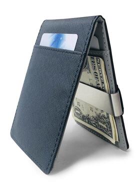 SaleSolid Men's Thin Bifold Money Clip Leather Wallet wi
