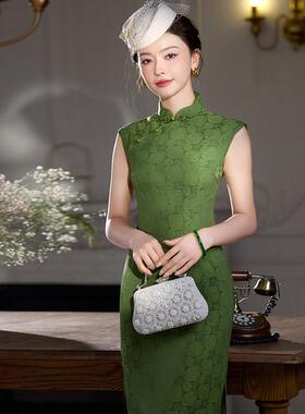 绿色旗袍女新中式2026夏新款收腰高端大气日常可穿高考送考旗袍裙