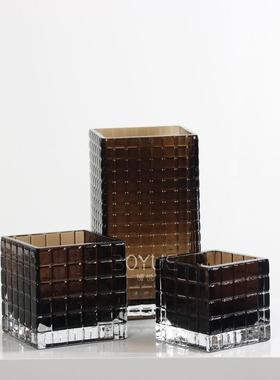 简约现代城市之光烛台方形大口径玻璃花瓶家用餐桌客厅水培软装饰