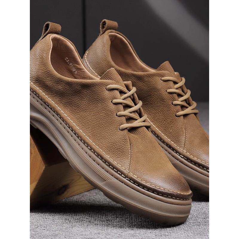 潮牌2025男鞋秋冬季头层牛皮厚底磨砂皮覆古牛筋底真皮男士休闲鞋