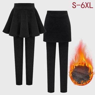 女伞裙包臀裙裤 特大码 外穿加绒假两件打底裤 200斤胖mm秋冬季 女装