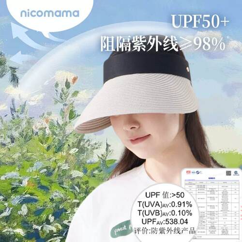 nicomama防晒帽太阳帽年糕妈妈夏季骑车吹不翻空顶大帽檐式遮阳女