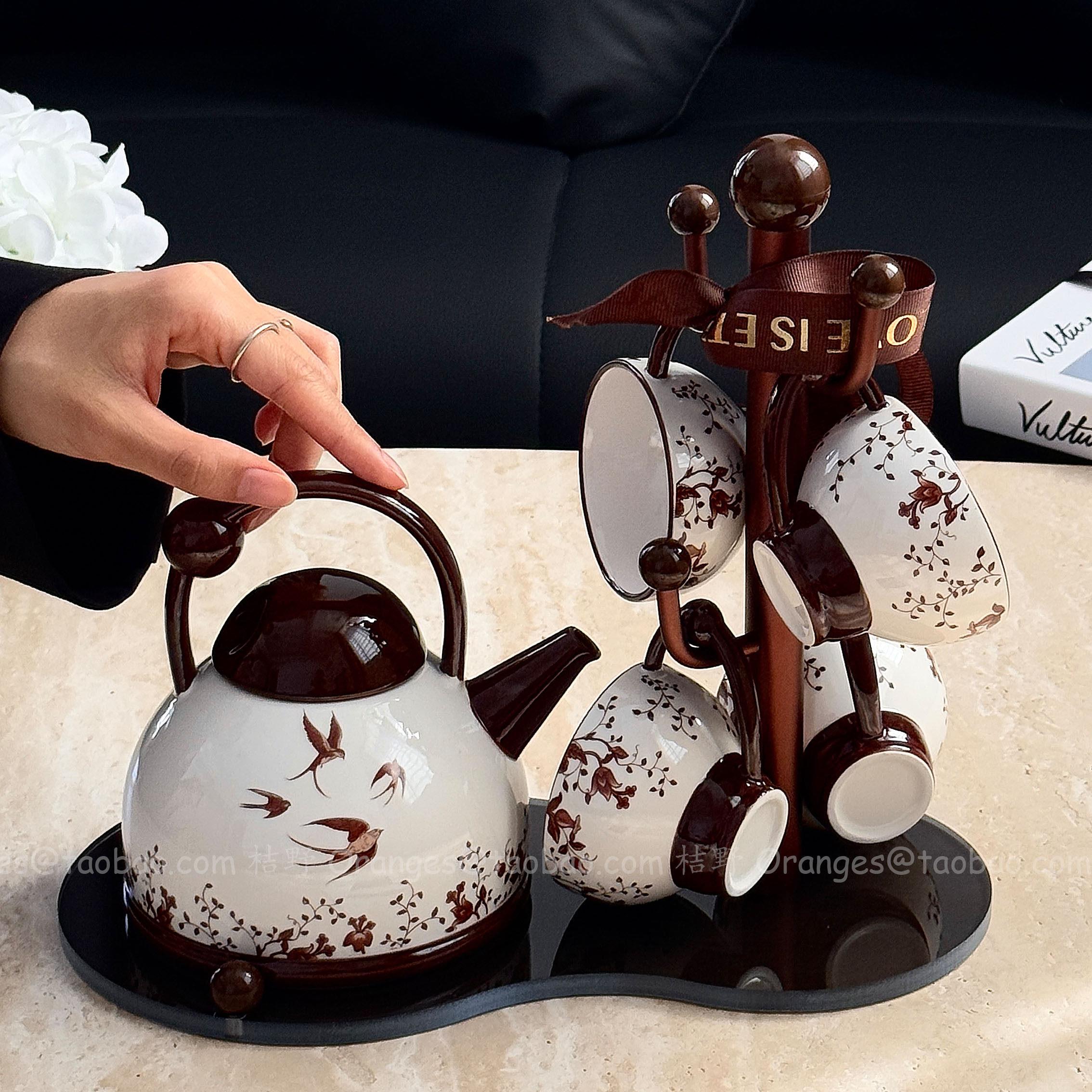 美拉德复古燕子归陶瓷水具套装家用喝水杯高级感茶具乔迁新居礼物