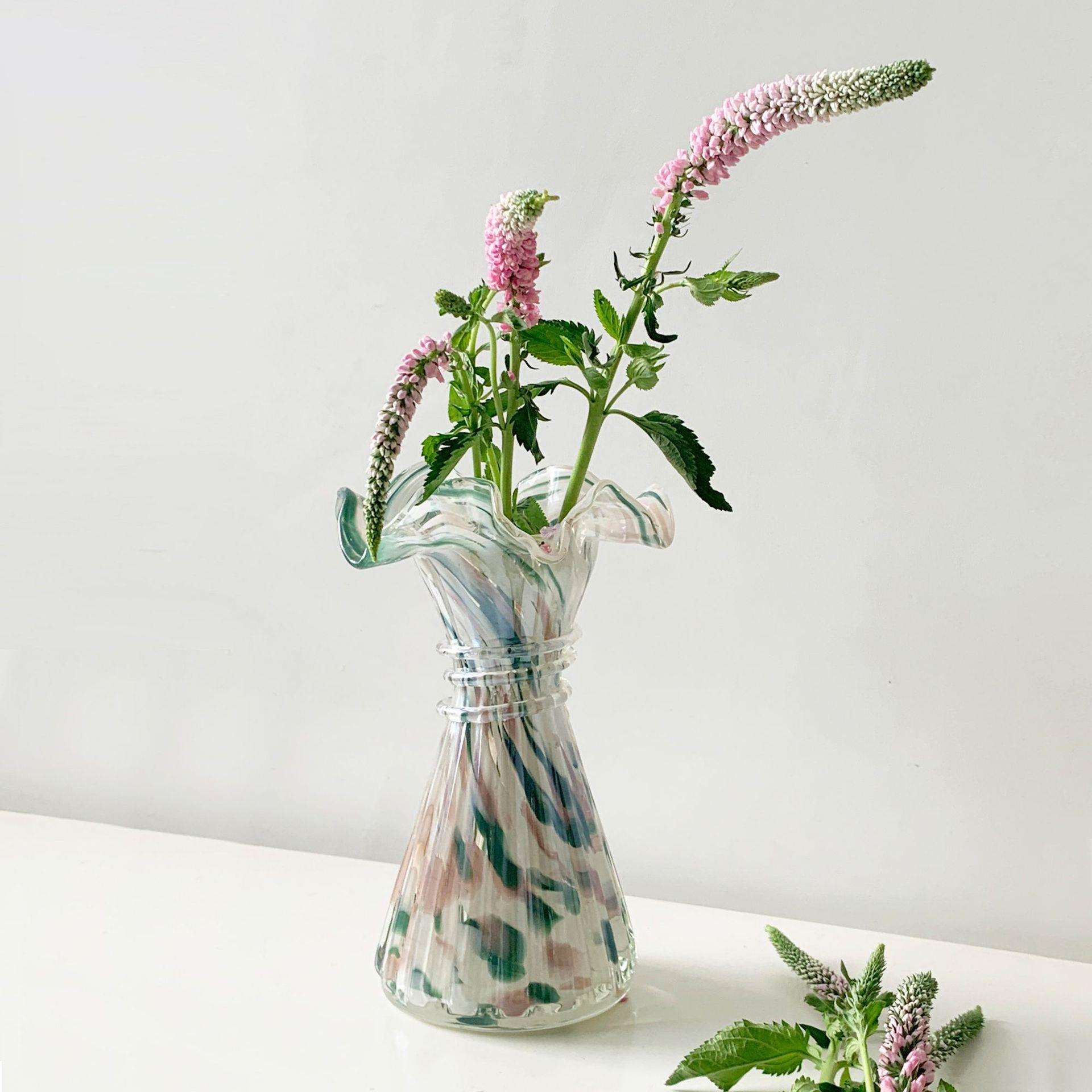 法式中古芬顿风麦穗手工玻璃花瓶插花鲜花客厅餐桌卧室软装摆件