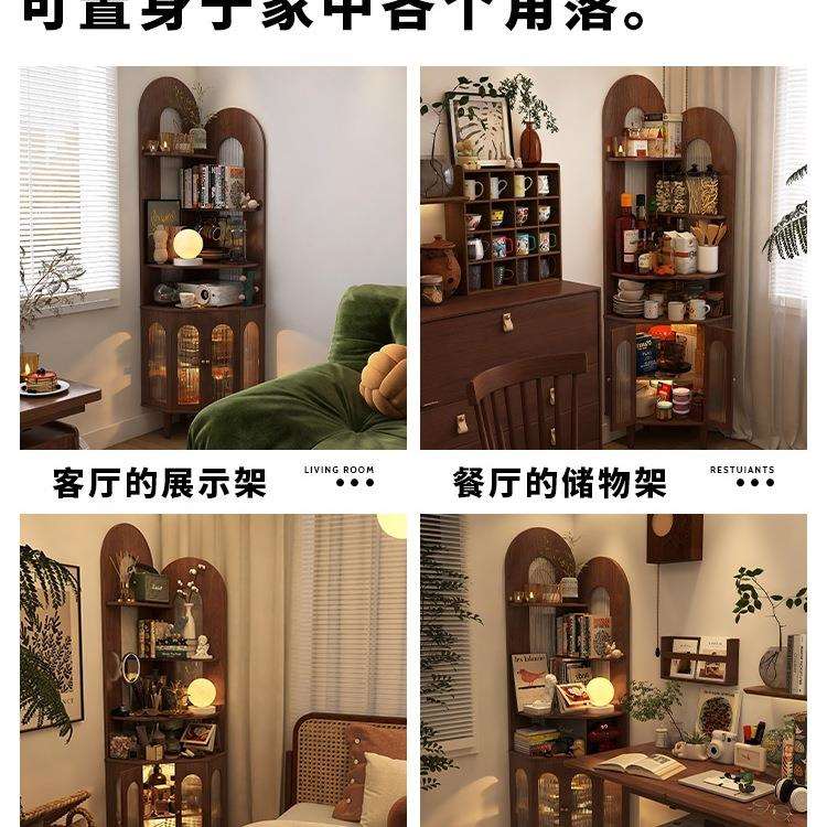 全实木三角转角柜墙角柜拐角置物架收纳柜客厅储物柜小户型多功能