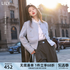 LILY2024春女装绵羊毛复古优雅小香风气质都市通勤款短外套女