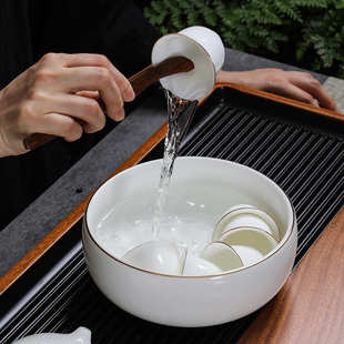 洗茶具盆茶渣缸 羊脂玉高端茶洗笔洗水盂洗茶杯碗白瓷家用大号中式