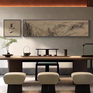 静心字画新中式茶室挂画2025新款水墨山水书房装饰画双联客厅壁画