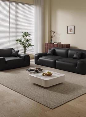 新款大黑牛沙发意式生ZE厅态皮直豆腐客块组合现代简约黑色沙排发