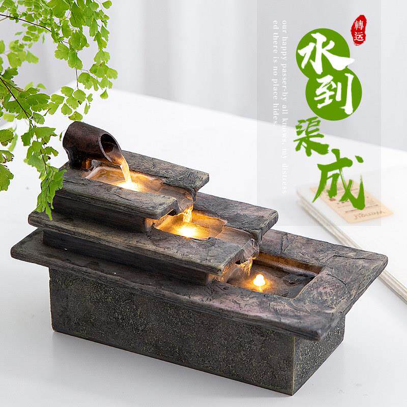 创意桌面流水摆件循环水客厅生财水景落地招财喷泉办公室现代简约